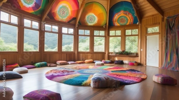 Fototapeta Psychedelic Retreat: A guided meditation and wellness retreat that incorporates the use of psychedelics in a therapeutic context. Generative ai.
