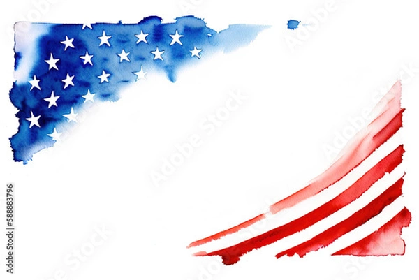 Obraz American flag in the form of a banner, watercolor illustration. Generative AI.