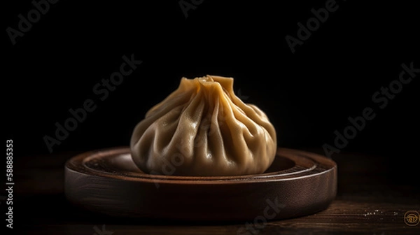 Fototapeta dumpling with black dark background , generative ai