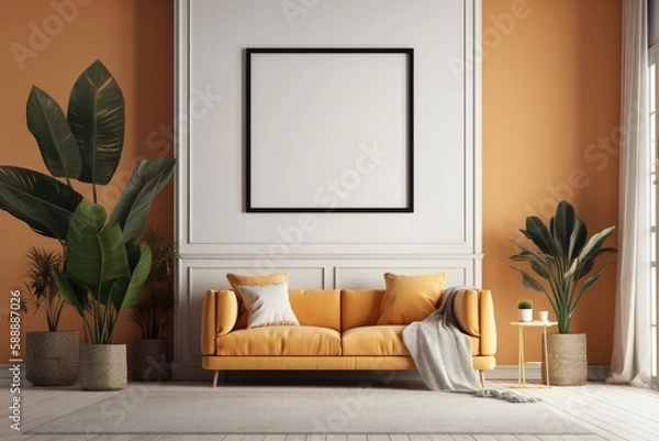 Fototapeta modern living room - Illustration created with Generative AI