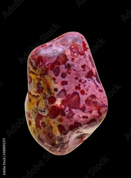 Obraz Photo of a Polished, Natural Stone Jasper in A Colorful Violet-Green Hue. Isolated On Black Background