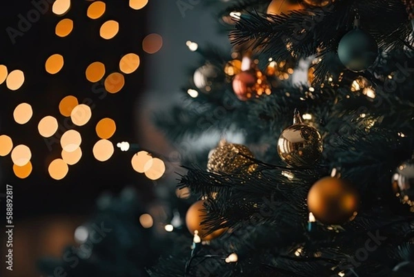 Fototapeta Christmas and New Year's Eve copy space bokeh in the background. Generative AI