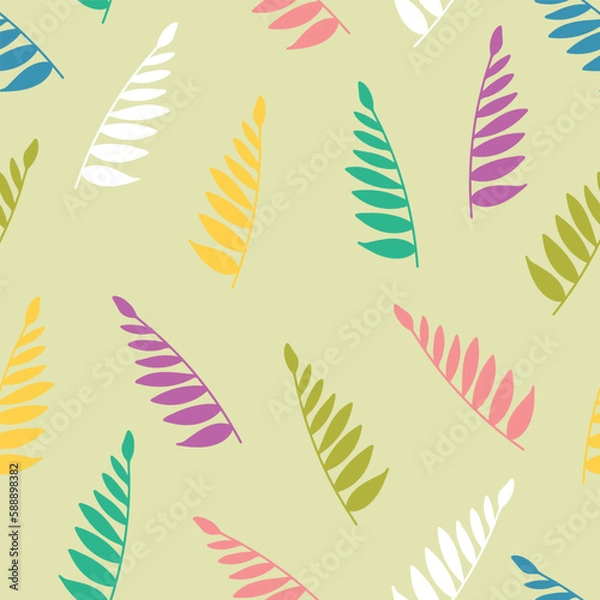 Fototapeta Vector abstract multicolour tropic leaves repeating pattern background.
