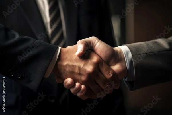 Fototapeta Two businessmen shake hands. Handshake deal symbol. Business concept. Contract signing. AI generated, human enhanced