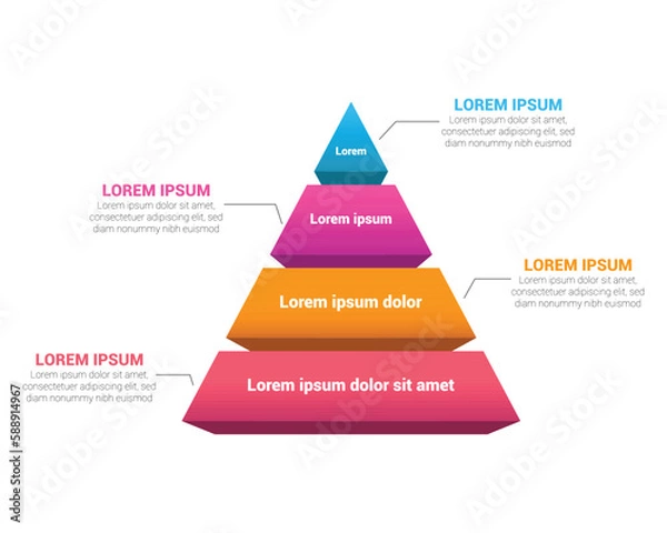 Fototapeta Pyramid Infographic, funnel pyramid business infographic with 4 charts. Template can be edited, recolored, editable. EPS Vector	
