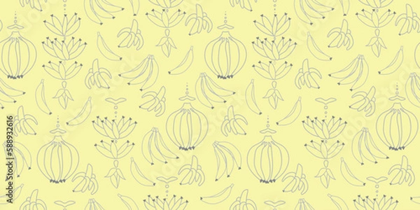 Fototapeta banana pattern vector. bananas seamless illustration on yellow background