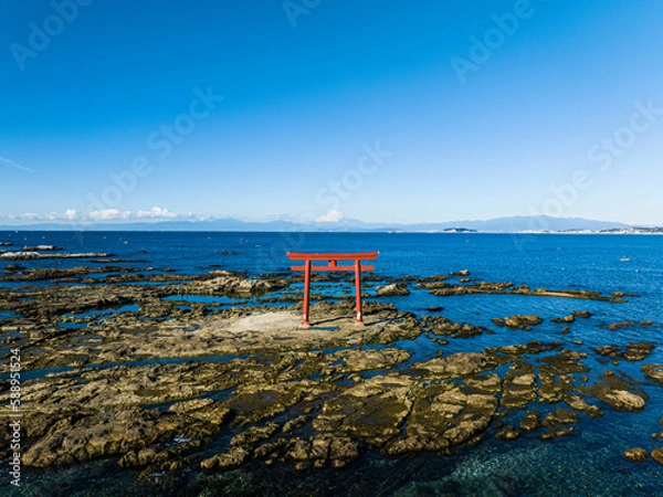 Obraz 葉山 海 神社 鳥居 富士山