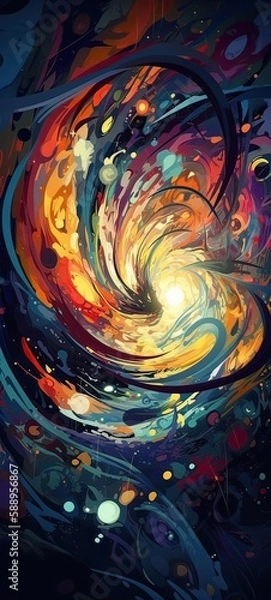 Obraz Colorful whirlpool and curves abstract background. Generative Ai.