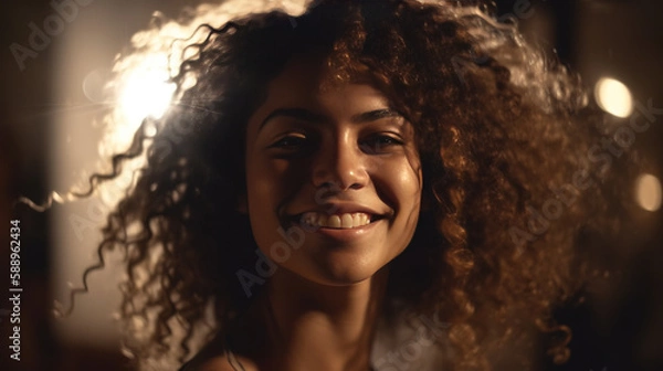 Fototapeta  Brazilian woman. Mixed race, dancing happy, Generative AI