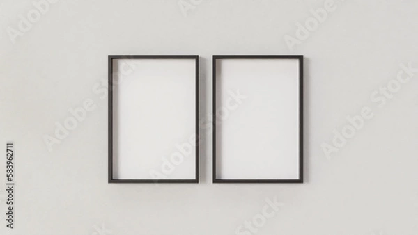 Fototapeta Frame mockup iso size, Set of two thin black bezels. Gallery wall mock-up, set of 2 squares. Clean, modern, minimalist, bright. document. vertical