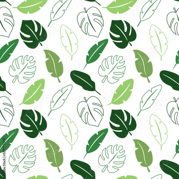 Obraz Pattern with tropical leaves on a white background