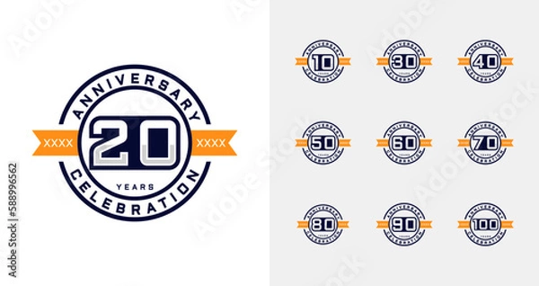 Fototapeta Set of badge anniversary logo for celebration. Birthday symbol with strong and circle concept