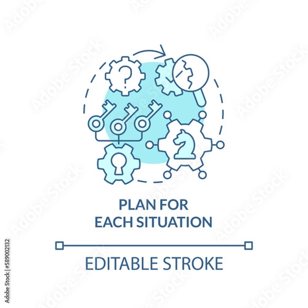 Obraz Plan for each situation turquoise concept icon. Business. Causal research benefit abstract idea thin line illustration. Isolated outline drawing. Editable stroke. Arial, Myriad Pro-Bold fonts used