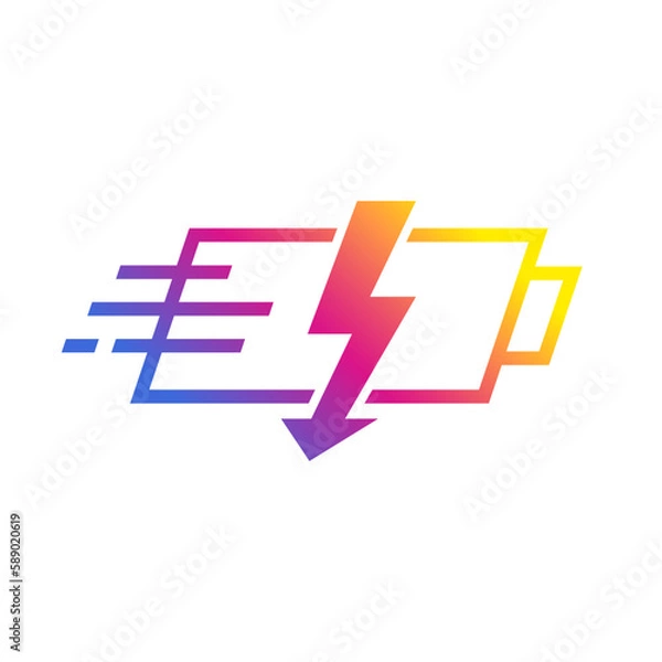 Fototapeta Fast charging battery status, Electric charge icon, Power energy indicator concept, Isolated on white background, Vector illustration
