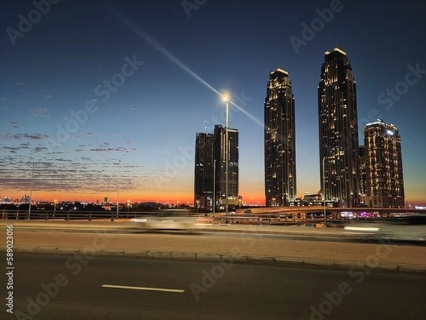 Obraz downtown city sunset