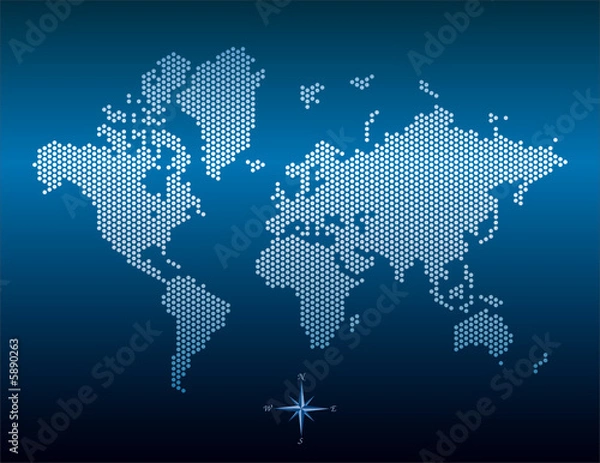 Fototapeta Vector dotted world map - Blue Background Illustration