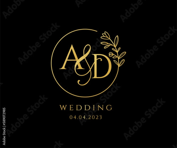 Obraz Vector AD initial wedding monogram logo, wedding logo design, custom wreath wedding logo