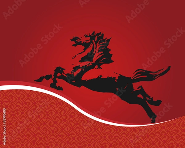 Obraz 馬　年賀状　紅 黄