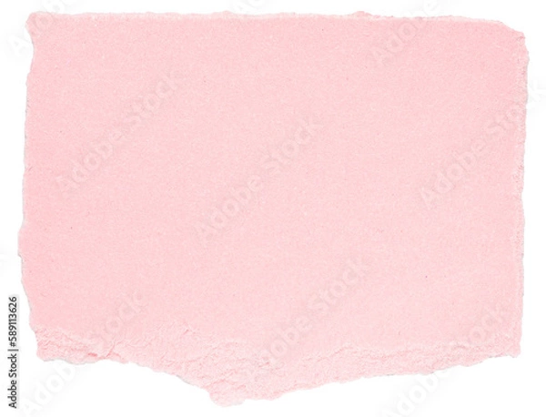 Fototapeta Isolated cut out torn piece of blank pink paper note cardboard with texture and copy space for text, top view from above on white or transparent png background
