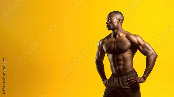 Obraz A fictional person. Confident Fitness Model on a one color Background