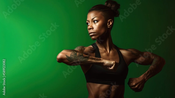 Obraz A fictional person. Confident fitness model posing against a one-color background