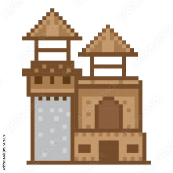 Fototapeta pixel building Arcade game world and pixel scene