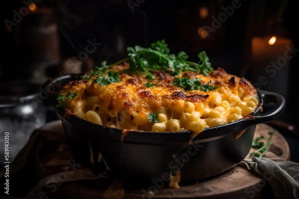 Fototapeta Baked macaroni and cheese, generative ai