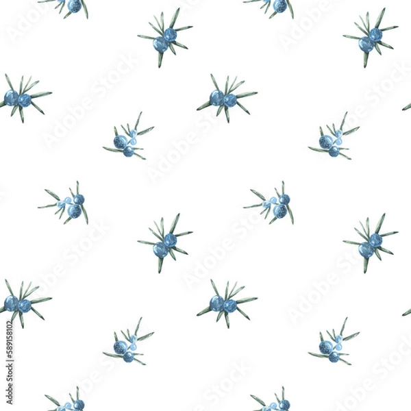 Fototapeta Vintage watercolor juniper seamless pattern. can be used as greeting card, invitation card for wedding, birthday and other holiday and summer background.