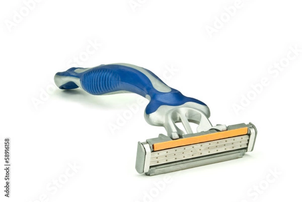 Obraz Серо-синяя бритва на изолированном белом фоне