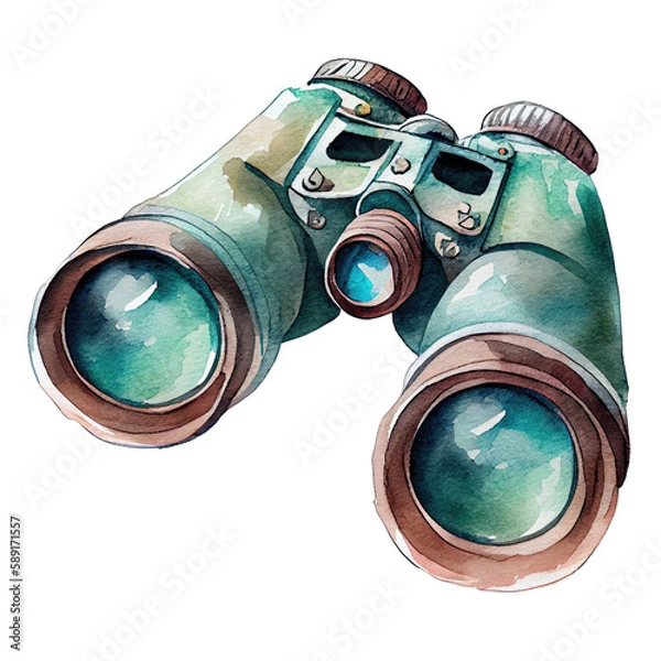 Fototapeta Binoculars illustration watercolor with transparent background. Generative AI