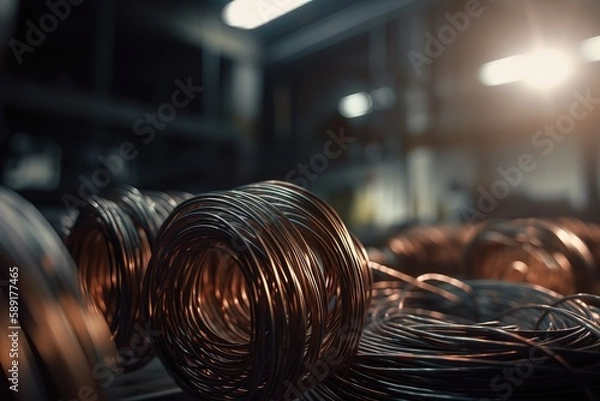Obraz Close - up Of Wire Rolled On Metal, Generative AI
