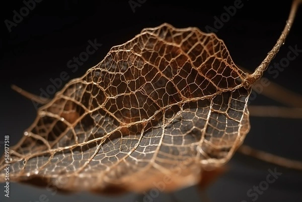 Obraz Close - up Of Dry Leaf On Metal Wire, Generative AI