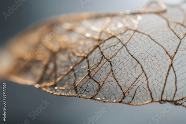 Obraz Close - up Of Dry Leaf On Metal Wire, Generative AI