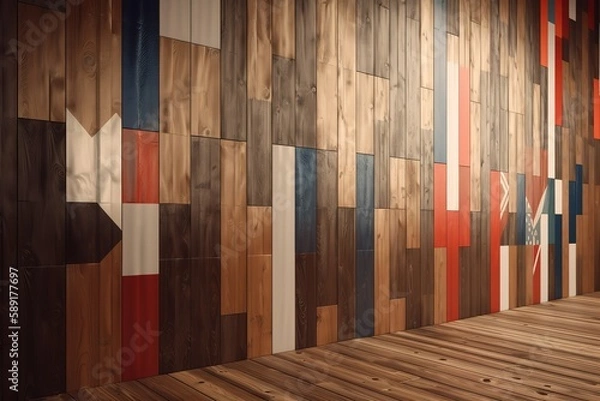Obraz Close - up Of Flags Against Wooden Wall, Generative AI
