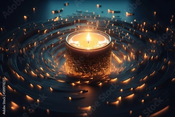 Obraz High Angle Close - up Of Glowing Candle During Christmas, Generative AI