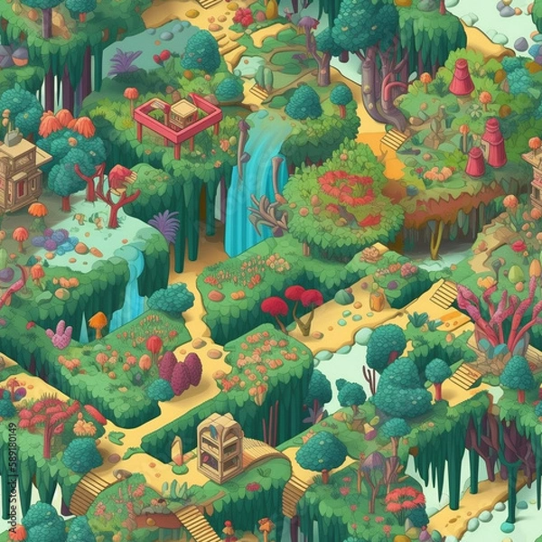 Fototapeta Seamless repeating pattern - isometric fantasy world pattern