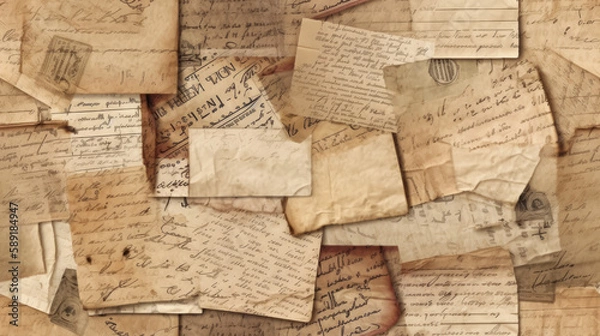 Fototapeta seamless many old letters paper background - by generative ai