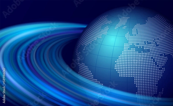 Obraz Digital technology globe. Vector illustration of digital information flow in optical fiber. Sketch for creativity.