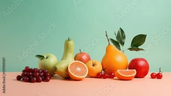 Obraz Minimal scene with fruits on solid background