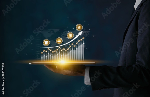 Fototapeta Stock Market Bar Chart or Graph Trend and Online Products in Dark Tone