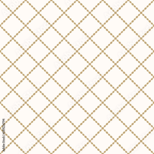 Obraz Vector seamless pattern. Gold and white ornament texture with simple geometric shapes. Minimalist illustration of diagonal mesh, lattice, grid. Minimal golden abstract background. Repeat luxury design