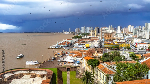 Obraz Paisagem Ver-o-Peso Belém Pará Cidade Mercado Público Ver o Peso Rio Amazonia Peixes Comida Turismo Turístico Arquitetura Barcos Peixe Pescadores Belém Forte Fortaleza Colonial Panorâmico Drone Aéreo