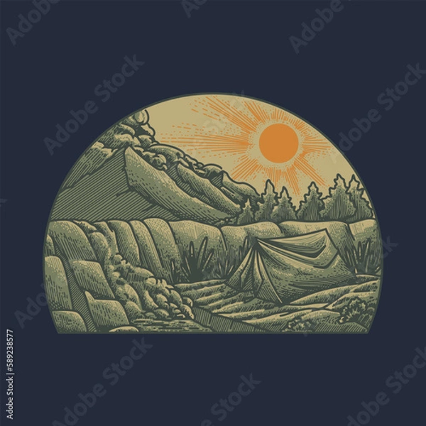 Obraz Camping and quiet nature graphic illustration vector art t-shirt design