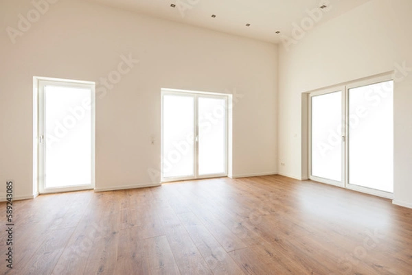 Obraz empty room in residential home with open windows