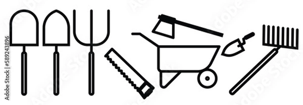 Fototapeta Flower and gardening icon set illustration. Agribusiness set. Flower and Gardening elements - minimal thin line web icon set. Outline icons collection. Simple vector illustration. Garden Farming Tool.
