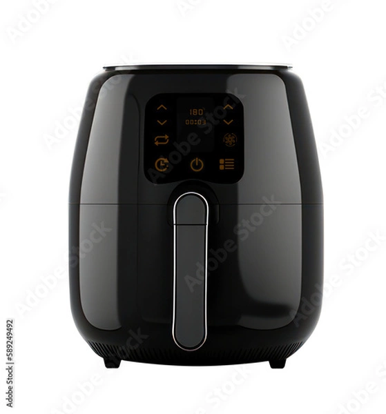 Fototapeta Air Fryer. Black Electric Deep Fryer on transparent background png file.