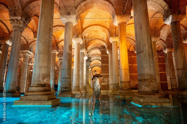 Fototapeta Interior view of the Basilica Cistern in Istanbul, Turkey