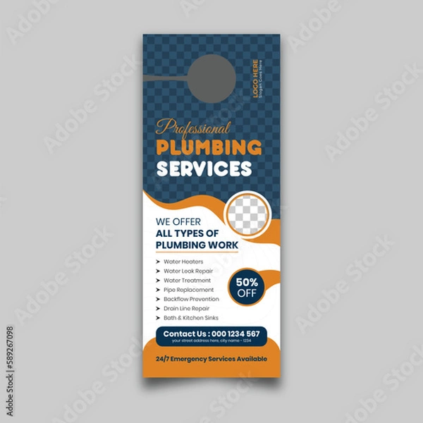 Fototapeta Plumbing door hanger vector template