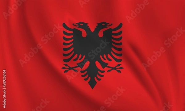 Fototapeta Albania flag waving in the wind. 3D rendering vector illustration.