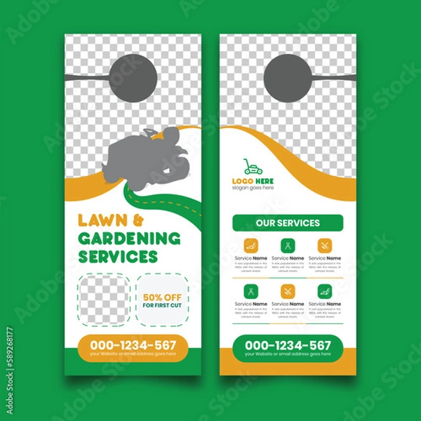 Obraz Lawn care door hanger vector template